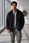 Men's Black Buttoned Plush Jacket - 2