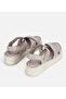 Women's Leather Gray Soft Comfort Flat Sandals - 3