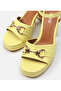 Women's Leather Yellow Heeled Sandals - 4