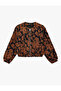 Crew Neck Zippered Viscose Blend Floral Bomber Jacket with Pockets - 5