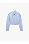 Cotton Regular Fit Pleated Pocket Long Sleeve Classic Collar Striped Crop Shirt - 5