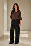 Women's Brown Long Sleeve Buttoned Shirt – Comfortable Fit with Folded Sleeves Stylish Blouse - 2