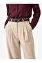Belted Viscose Fabric High Waist Pleated Wide Leg Pants with Pockets - 5