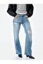 Stoned Frayed Pocketed Buttoned Straight Leg Denim Trousers - Longer Straight Fit Jeans - 4