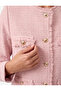 Crew Neck Long Sleeve Tweed Jacket with Pockets and Metal Buttons - 5