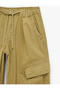 Cotton Gabardine Cargo Pants with Lace-Up Waist, Pockets and Stopper Details - 7