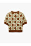 Buttoned Crew Neck Short Sleeve Knitwear Argyle Patterned Cardigan - 6
