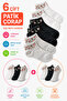 6 Pairs Women's White Patterned Bootie Socks Set - Cotton Ankle-Length Short Socks Pack