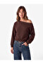 Long Sleeve Asymmetrical Boat Neck Off-Shoulder Sweatshirt with Staple Detail - 2