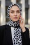 Crepe Geometric Patterned Black - White Colored 75X195 Non-Shedding Shawl