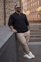 Men's Plus Size Basic Black Zippered Sweatshirt - 4