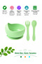 Vacuum Silicone Food Bowl, Six Vacuum Food Bowls, Silicone Spoon and Fork / Green
