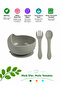 Vacuum Silicone Baby Bowl, Six Vacuum Baby Bowl, Silicone Spoon-fork / Grey