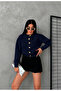 Navy Blue Knitwear Cardigan with Heart Button Detail - 2