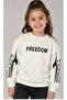 Boy/Girl's White Oversize Fit Sweatshirt with Freedom Written on the Front Sleeves - 2