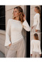 Women's Cotton Boat Neck Side Gathered Asymmetrical Cut Lace Detailed Spanish Sleeve Blouse 0241 - 2