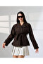 Women's Brown Belted Double-Breasted Double-Button Lined Cashmere Short Coat - 6