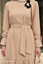 Camel Dress with Flower Brooch Detail Belted - 3