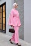 Piliseli High Collar Buttoned Crepe Suit - Pink - 4