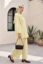 Crew Neck Ruffled Front Lined Voile Suit with Elastic Sleeves - Yellow - 3