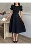 Atlas Fabric Round Neck Princess Sleeve Design Midi Evening Dress Premium Dress - 8