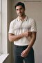 Men's Short Sleeve Patterned White Polo Neck T-Shirt - 4