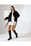 Women's Black Cashmere Short Coat Double-Breasted Belted Double-Button Lined Jacket Long Coat - 4