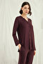 Long Sleeve Button down V Neck Pajama Set - 4