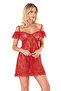 Lace Embroidered Red Short Tulle Nightgown - 2