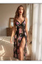 Special Design Black Lace Embroidered Floral Patterned Slit Nightgown - 3