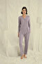 Long Sleeve Button down V Neck Pajama Set - 2