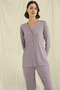 Long Sleeve Button down V Neck Pajama Set - 4