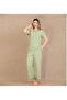 Cotton Stylish Design Lace Embroidered Green Short Sleeve Pajama Set - 2