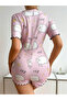 Cotton Pink Lamb Patterned Buttoned Long Sleeve Jumpsuit Pajamas - 3