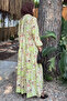 Patterned Summer Hijab Dress with Elasticated Sleeves and Front Button Detail - 4