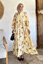 Patterned Summer Hijab Dress with Elasticated Sleeves and Front Button Detail