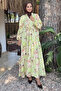 Patterned Summer Hijab Dress with Elasticated Sleeves and Front Button Detail - 3