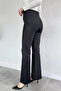 Women's Elastic Waist Stone Embroidered Lycra Flared Trousers - 4
