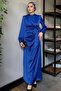 Draped Hijab Satin Evening Dress with Side Tie Detail - 2