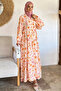 Patterned Summer Hijab Dress with Elasticated Sleeves and Front Button Detail - 3
