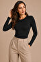 Women's 5-Pack Crew Neck Long Sleeve Cotton Flexible Basic T-Shirt Black - 3