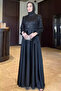 Sleeve Tie-Down, Sequin and Stone Embellished, Satin Kiloş Evening Dress