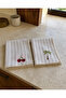 Cherry & Palm Embroidered Decorative Hand Towel Set of Two – 100% Cotton, Striped Linen Texture (30×45) - 2
