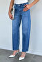 Women's High Waist Belt Detailed Palazzo Jean Denim Trousers - 3