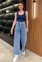 Women's High Waist Jean Denim Pants with Tassels on the Waist and Legs - 2
