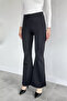 Women's Elastic Waist Stone Embroidered Lycra Flared Trousers - 2