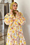 Patterned Summer Hijab Dress with Elasticated Sleeves and Front Button Detail - 2