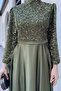 Sleeve Tie-Down, Sequin and Stone Embellished, Satin Kiloş Evening Dress - 3