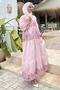 Patterned Summer Hijab Dress with Elasticated Sleeves and Front Button Detail