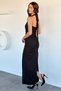 Women's Halter Neck Evening Dress with Side Ruching Detail and Slit - 4